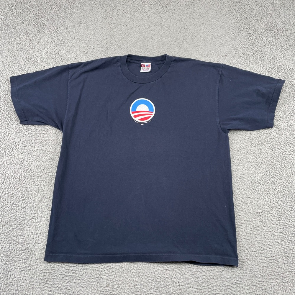 Barack Obama T-Shirt Mens 2XL Navy Blue Campaign Logo Heavy Weight USA